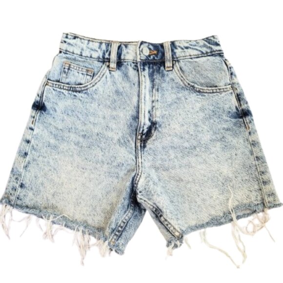ZARA Acid Washed Cut Off Denim Blue Jean Shorts - Women's USA 0 - Picture 1 of 4